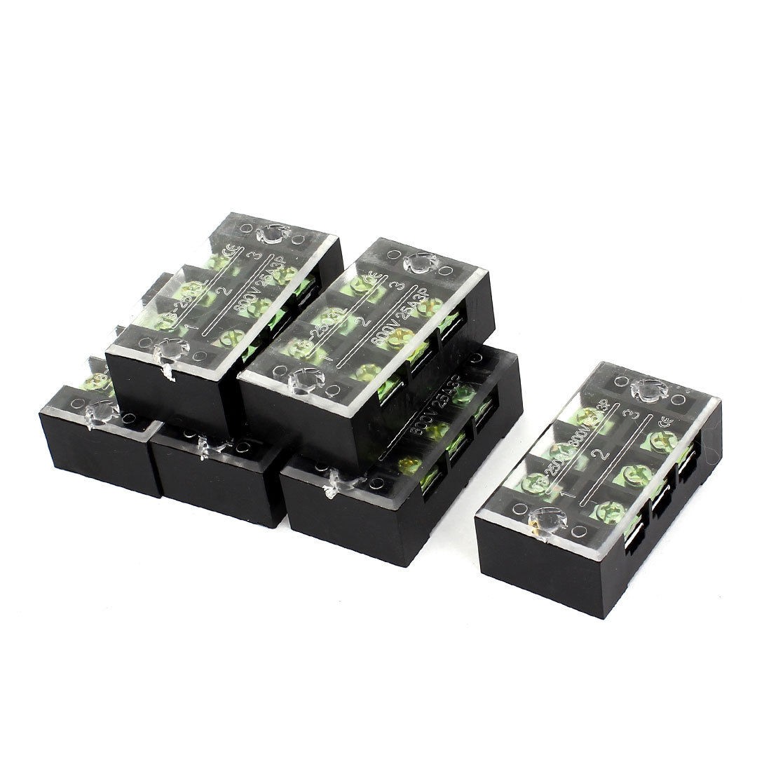 TB 2503 600V 25A 3 Position Covered Screw Terminal Barrier Block Strip 6 Pcs