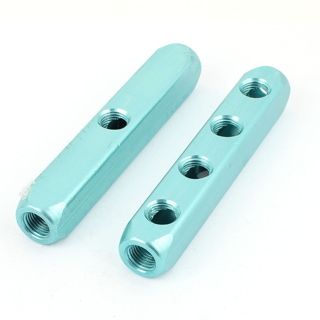 Air Compressor 1 4BSP 4 Way Hose Pipe Inline Manifold Block Splitter Teal 2 Pcs
