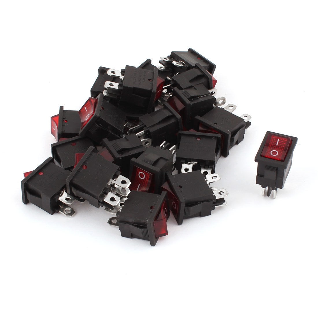 AC 250V 6A 125V 10A Red Lamp DPST on Off 4pin Snap in Rocker Boat Switch 20pcs