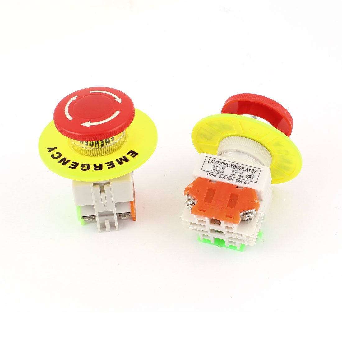 AC 660V 10A 40mm Red Mushroom Head Lock Rotation Push Button Switch 1 No 2pcs