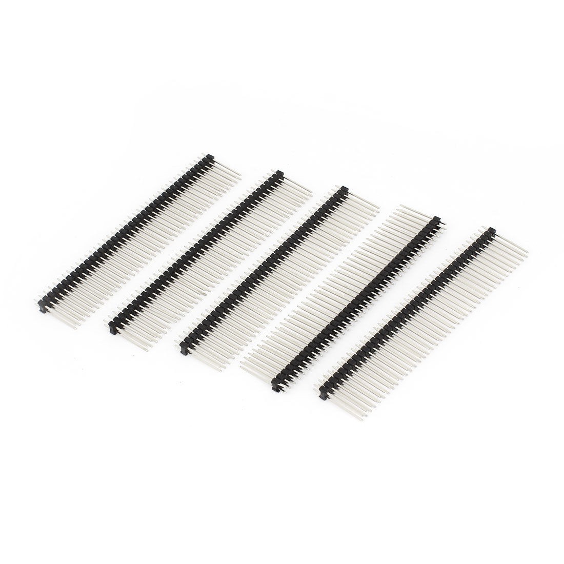 5 Pcs 2 54mm Spacing 2X40P Flat Angle Male PCB Pin Header Silver Tone