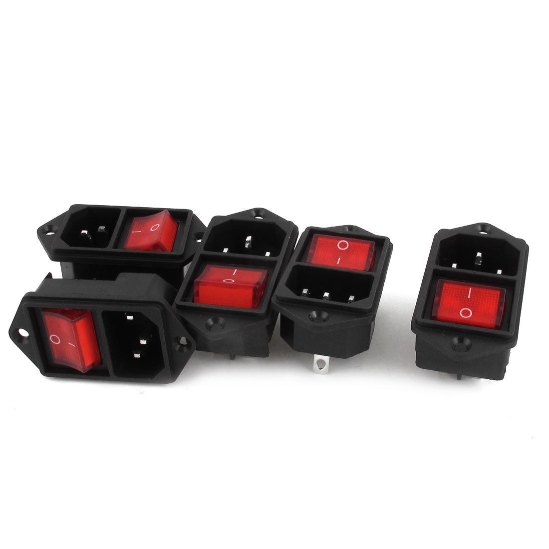 5pcs IEC320 C14 Power Inlet Red Light SPST Rocker Switch AC 250V 6A 125V 10A