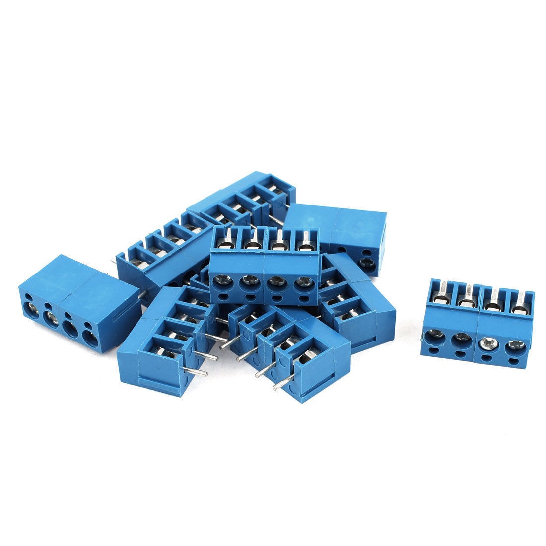 300V 16A TY300 4P 4 Position 5mm Pitch Screw Terminal Barrier Blocks Blue 10pcs