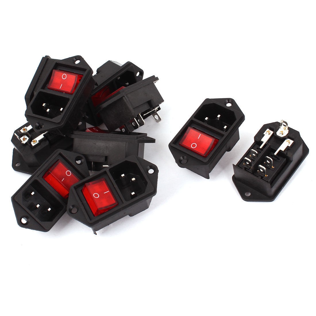 AC 250V 6A 125V 10A Red Light Rocker Switch IEC320 C14 Inlet Power Socket 10pcs