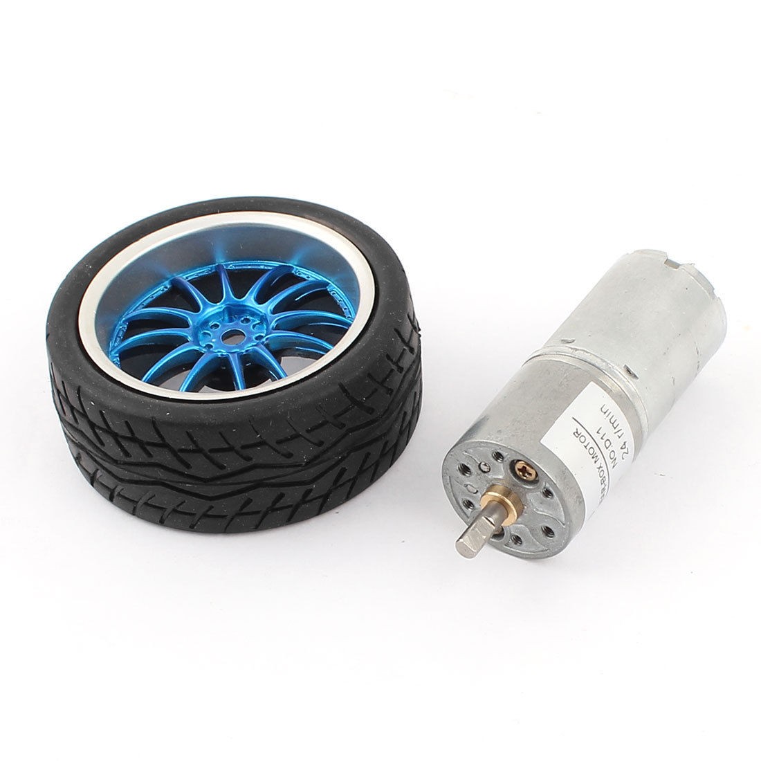 DC 12V 24rpm 4mm Shaft Cylindrical Speed Reduce Gear Box Motor w Wheel