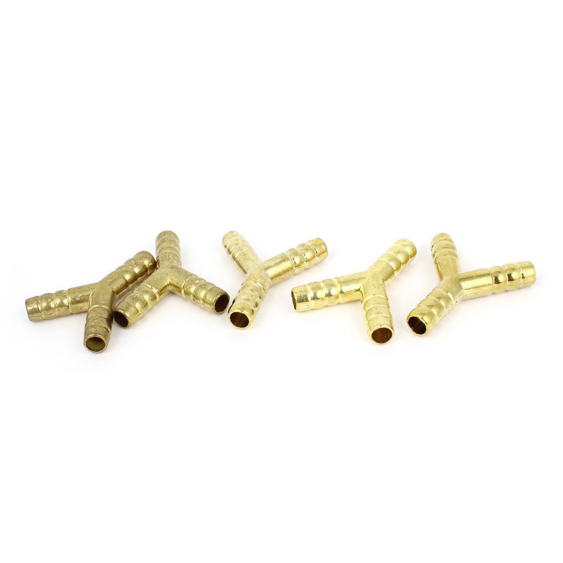5pcs Y Shape 3 Ways 10mm Dia Hose Barb Fitting Adapter Connector Gold Tone