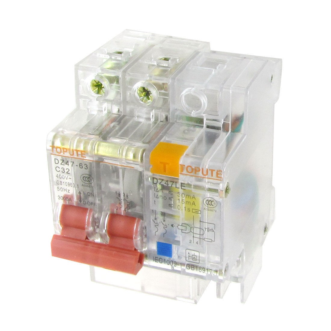 Transparent AC 400V 32A 2 Poles 2P Earth Leakage Circuit Breaker 