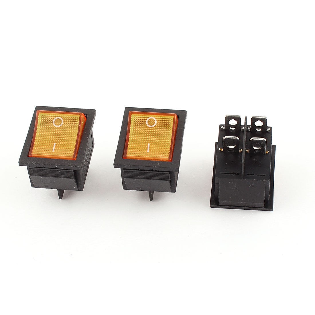 3pcs Yellow Rocker Switch on Off DPST AC 250V 15A AC125V 20A Panel Mount Snap In