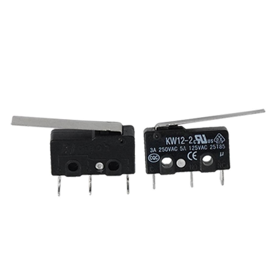2 Pcs Micro Limit Switch Long Lever Arm Subminiature SPDT Snap Action Black