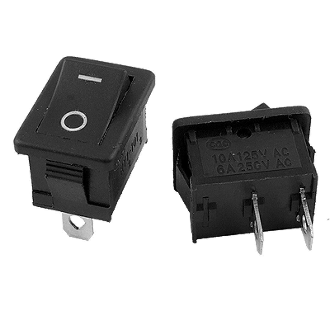10pcs Black ON-OFF I/O 2 Position SPST Snap in Rocker Switch 6A/250V 10A/125V AC