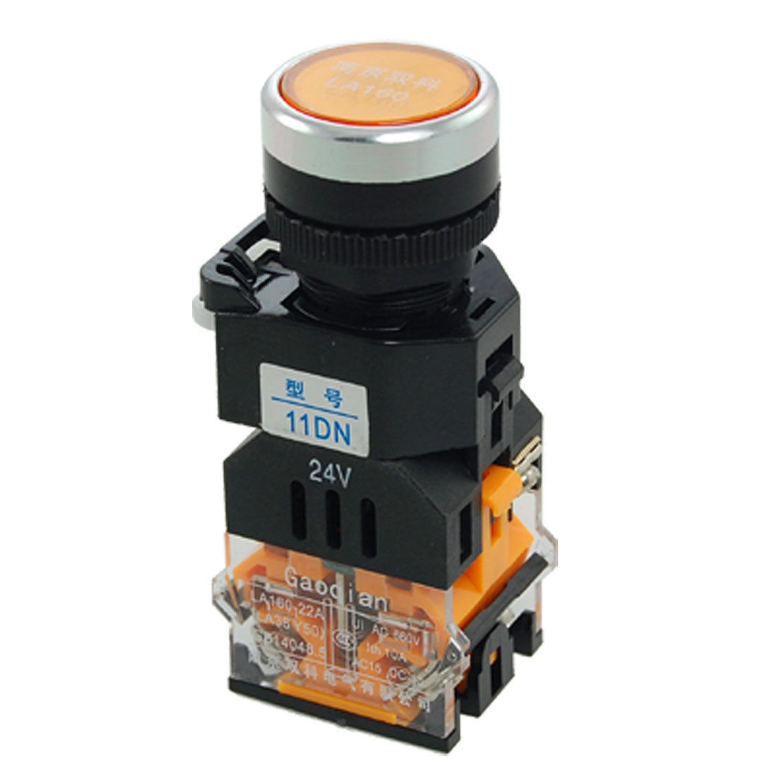 24V Lamp Light Orange Sign Momentary Push Button Switch 1 NO 1 NC 10A 660V AC