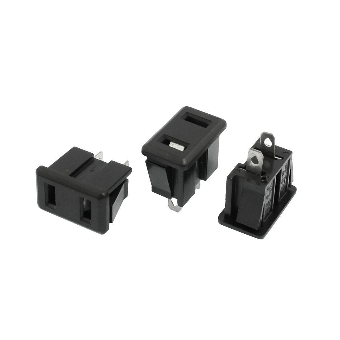 3 Pcs Black AC 250V 10A Flat 2 Pin Female Plug Power Socket