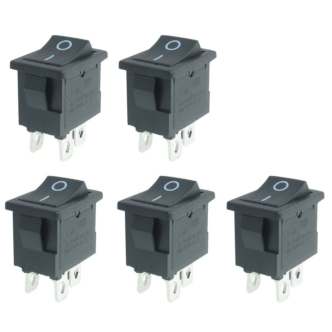 5 Pcs AC 250V/6A 125V/10A 4 Pins DPST On/Off Rocker Switch