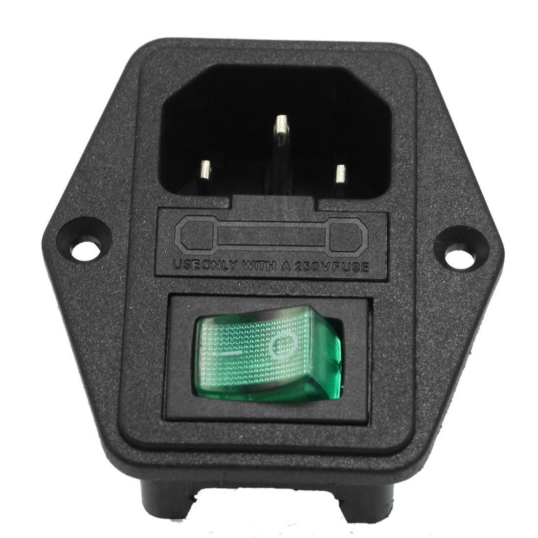 AC 250V 10A 3P IEC320 C14 Power Socket w Fuse Holder Black Green