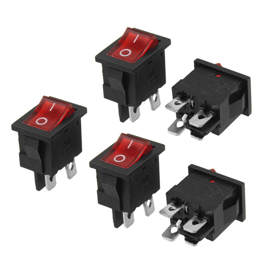 5 Pcs DPST On Off AC 250V 6/12A 125V 10A Boat Rocker Switch w Red Cap