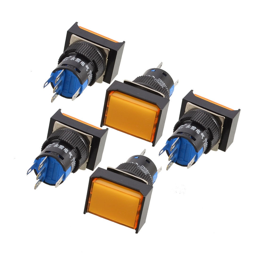 5 Pcs Orange Rectangle Cap AC 110V 5A SPDT 5 Pins Push Button Switch