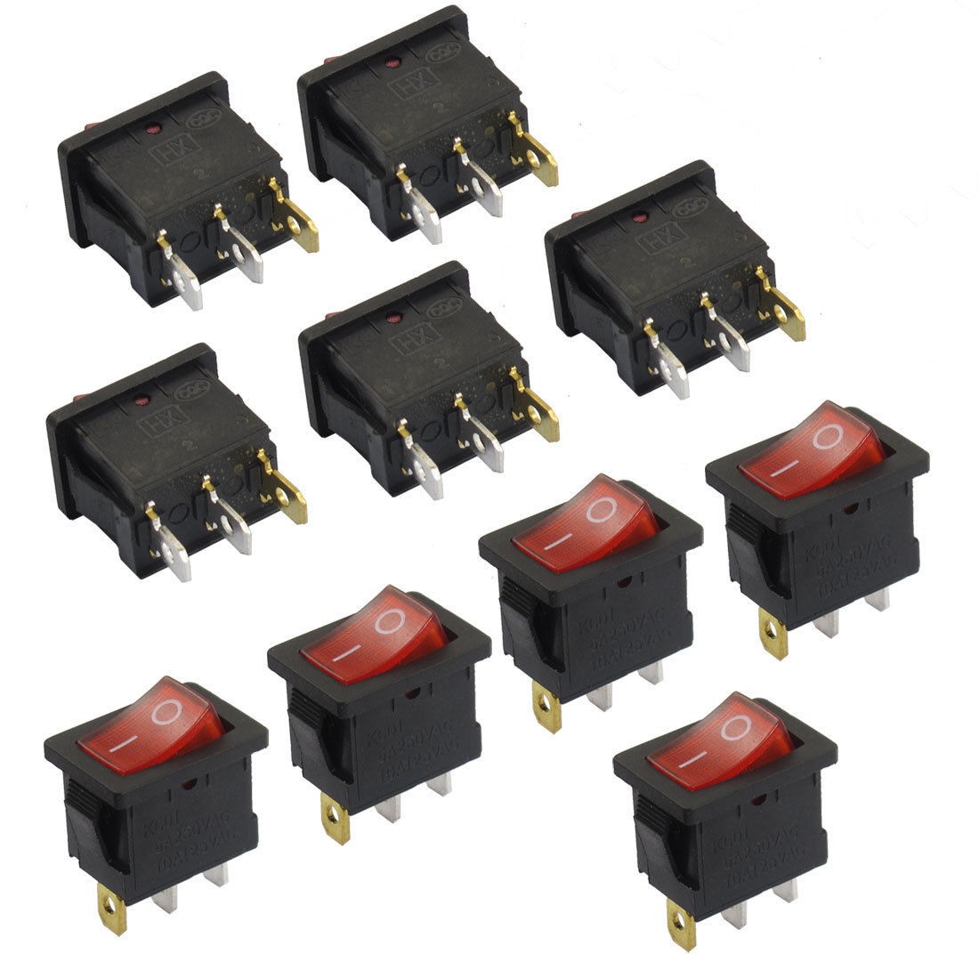 10 Pcs SPDT Red Illuminated AC 250V/6A AC 125V/10A Boat Rocker Switch