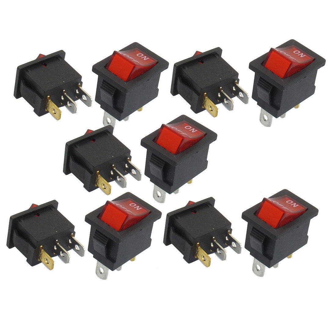 10 Pcs SPST Red Neon Light Indicator On/Off Rocker Switch AC 6A/250V 10A/125V