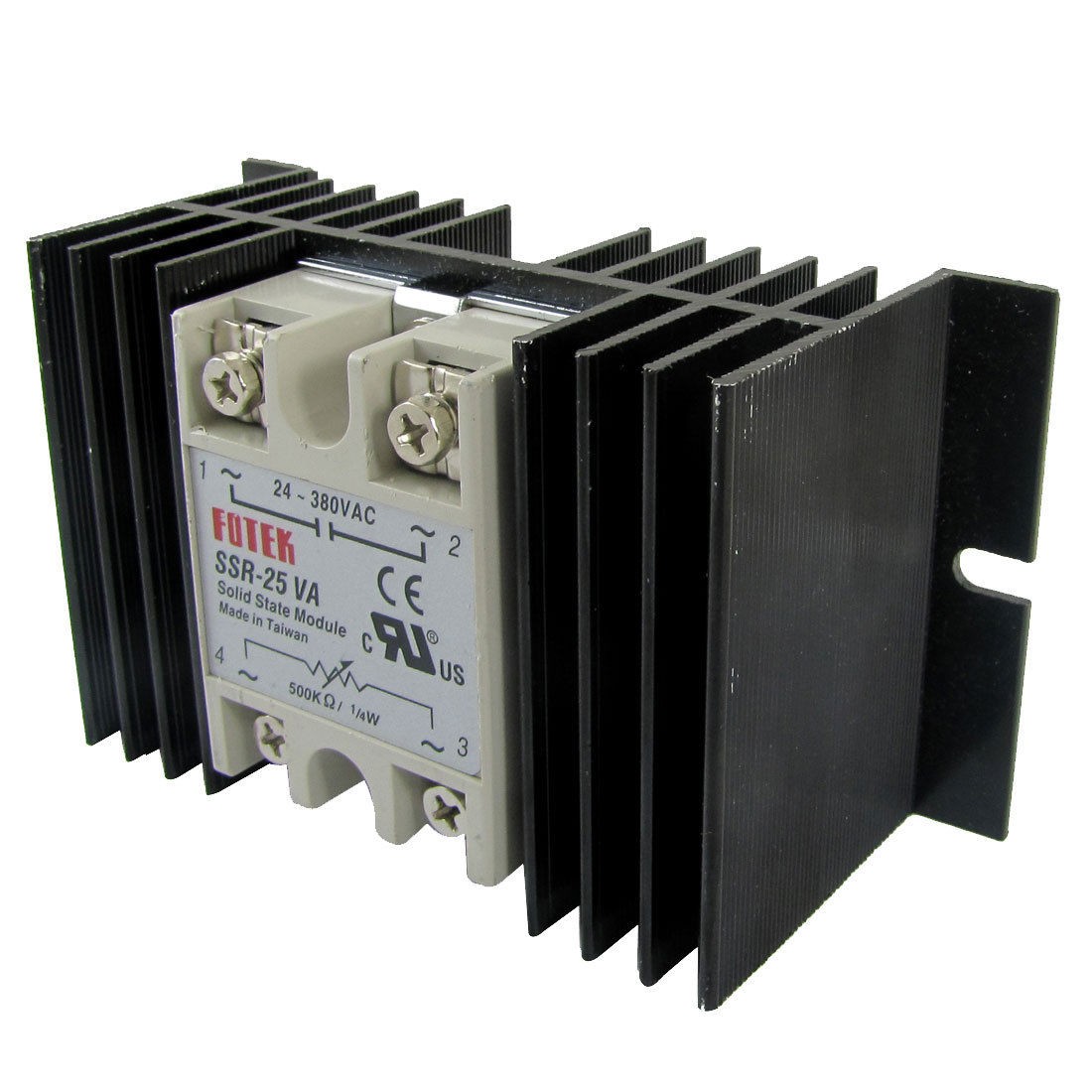 Single Phase Solid State Relay SSR-25VA 25A 24-380V AC 500K Ohm + Heat Sink