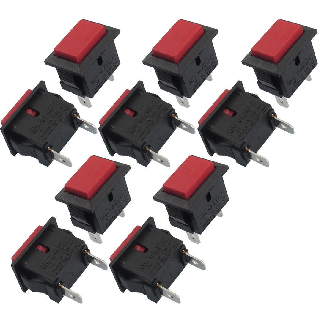10 Pcs SPST Red Button Momentary Off Rocker Switch AC 250V/6A 125V/10A
