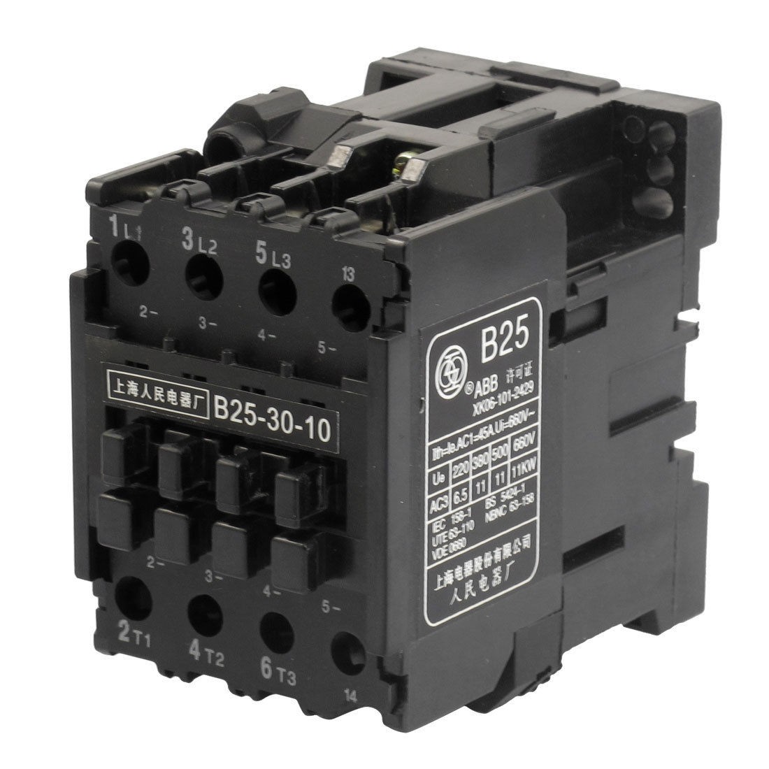 220V 50Hz Coil 45A(AC-1) Ie 3 Poles 3NO 660V Ui 35mm Mounting Rail AC Contactor