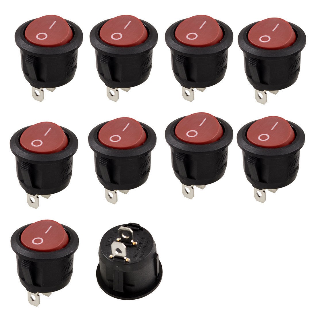 Red Round Button 2 Pin SPST On/Off Rocker Switch AC 125V/10A 250V/6A 10 Pcs