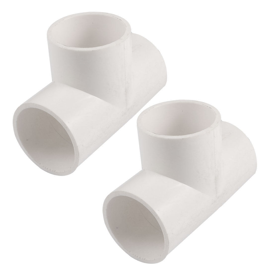 2 Pieces 40mm PVC Tee 3 Way Water Pipe Tube Adapter Connectors White