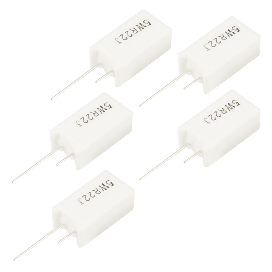 5 Pcs Wirewound Radial Lead Ceramic Cement Resistors 5W 0.22 Ohm