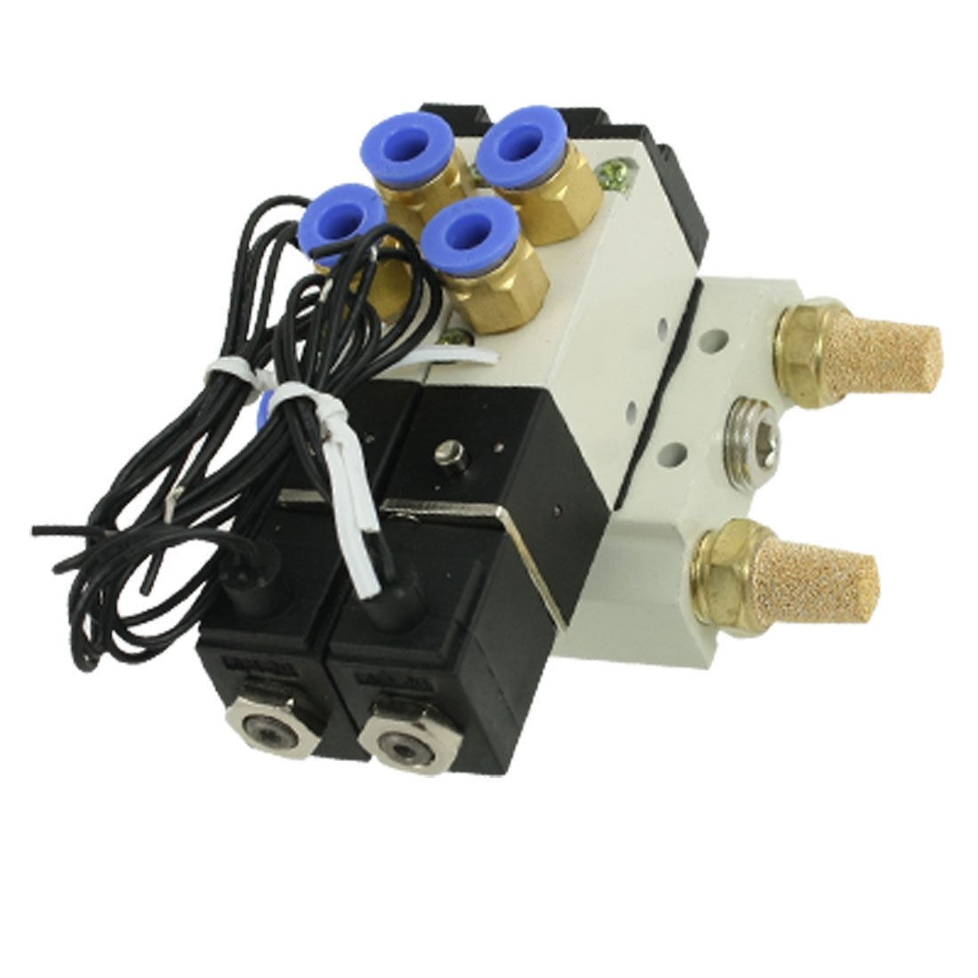 4V110 06 DC 12V 2 Positions Twin Solenoid Valve Mufflers Quick Fittings Base Set