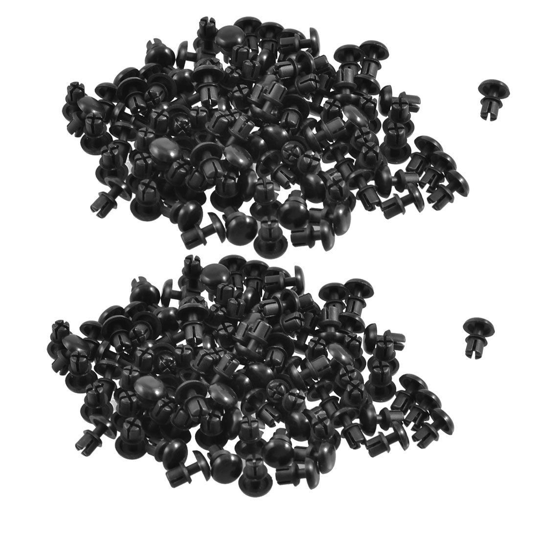 200 Pcs Black Nylon Rivets Fastener 6.4mm Diameter Head Push Clips
