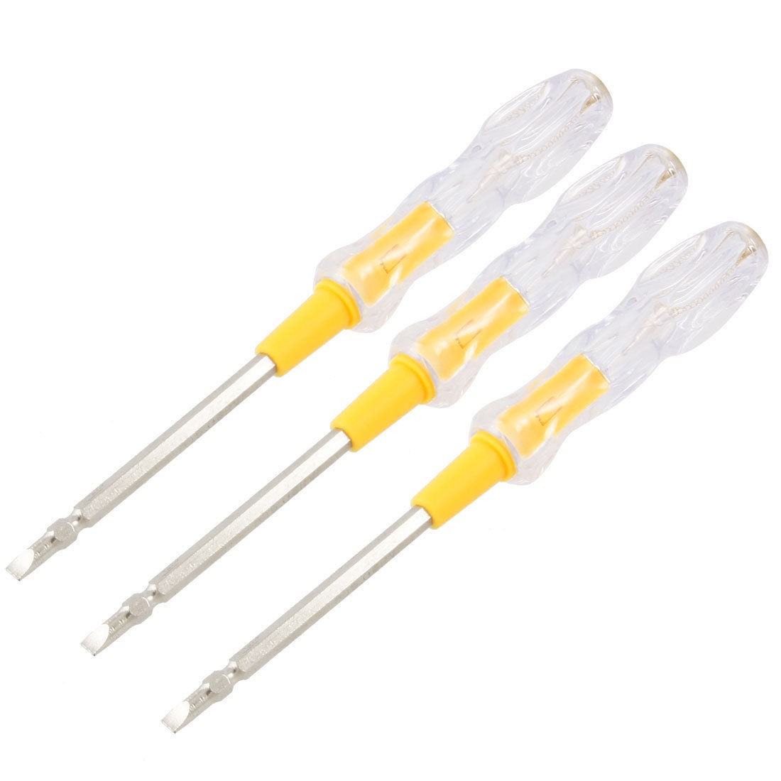 3 Pcs 5mm Slotted AC100-1000V Yellow Clear Handle Screwdriver Electroprobe