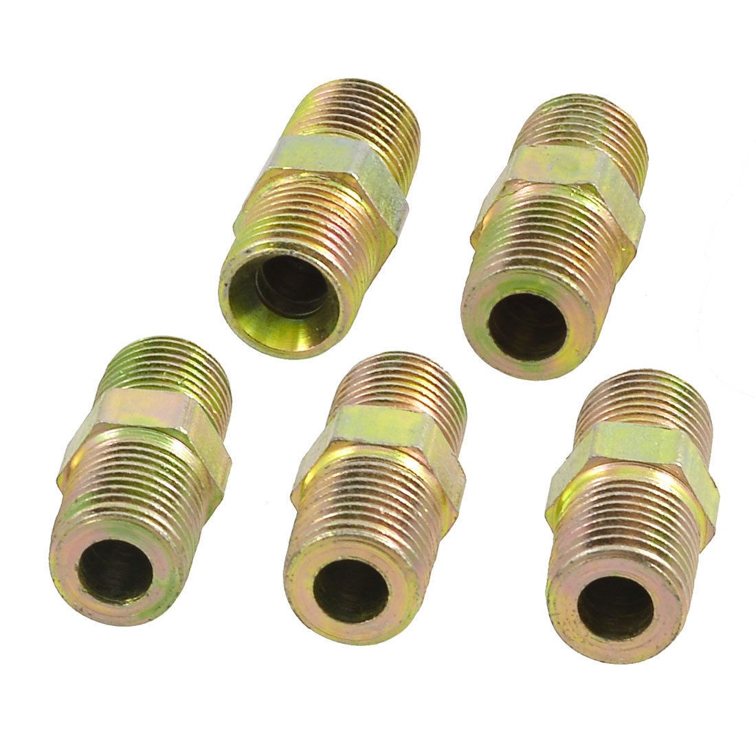 5pcs Air Pneumatic 1/4" x 1/4" PT M/M Thread Tube Connectors Hex Nipples