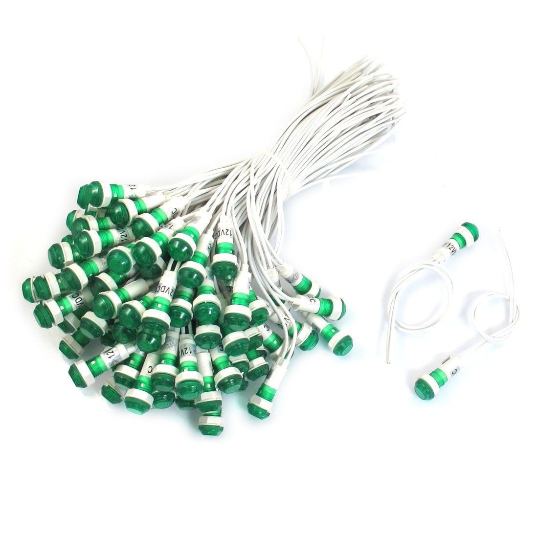 Round Green Bulb Illuminated Signal Lamp Indicator Light 100 Pcs DC 12V