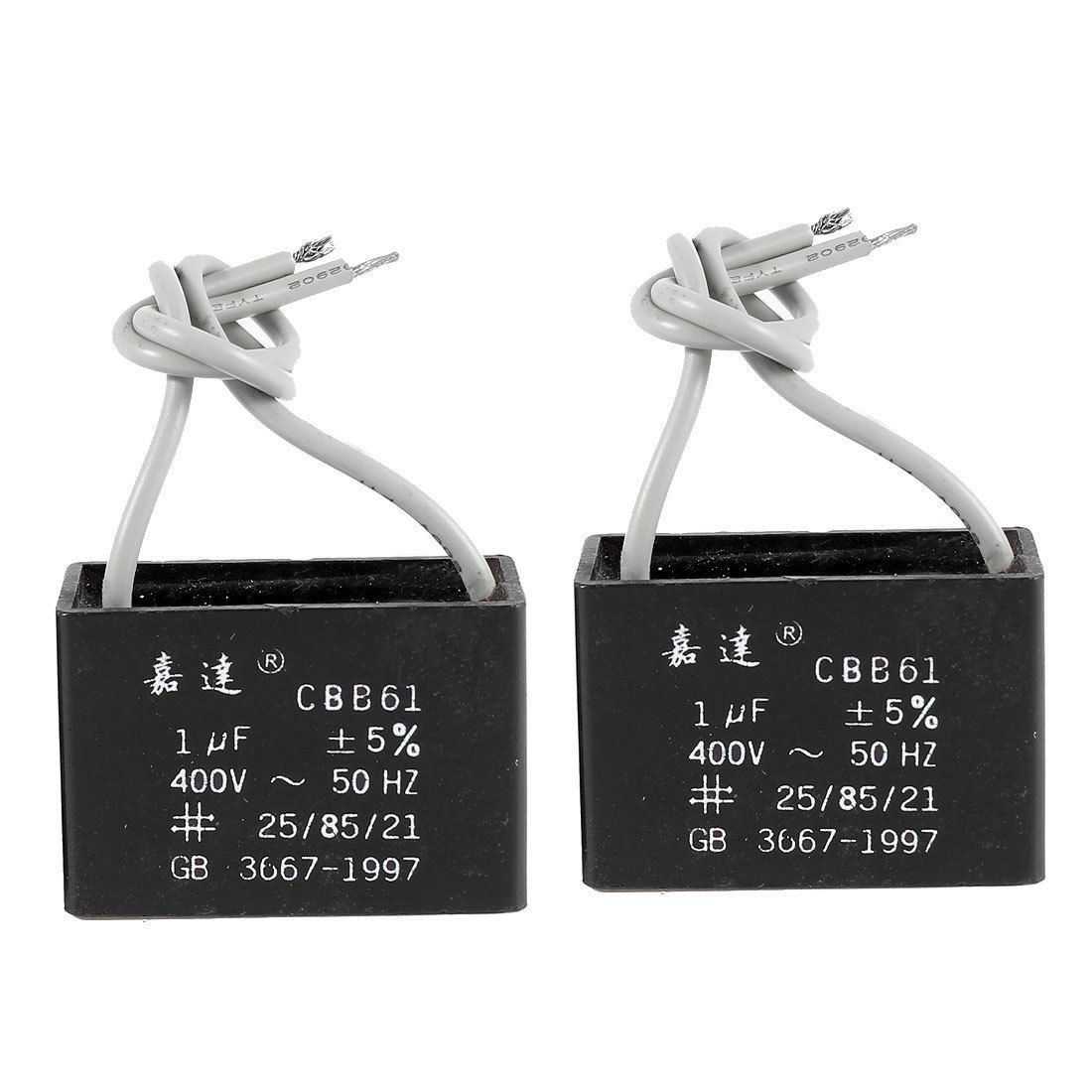 2 Pcs AC Motor Running Metallized Capacitor 1uF Black