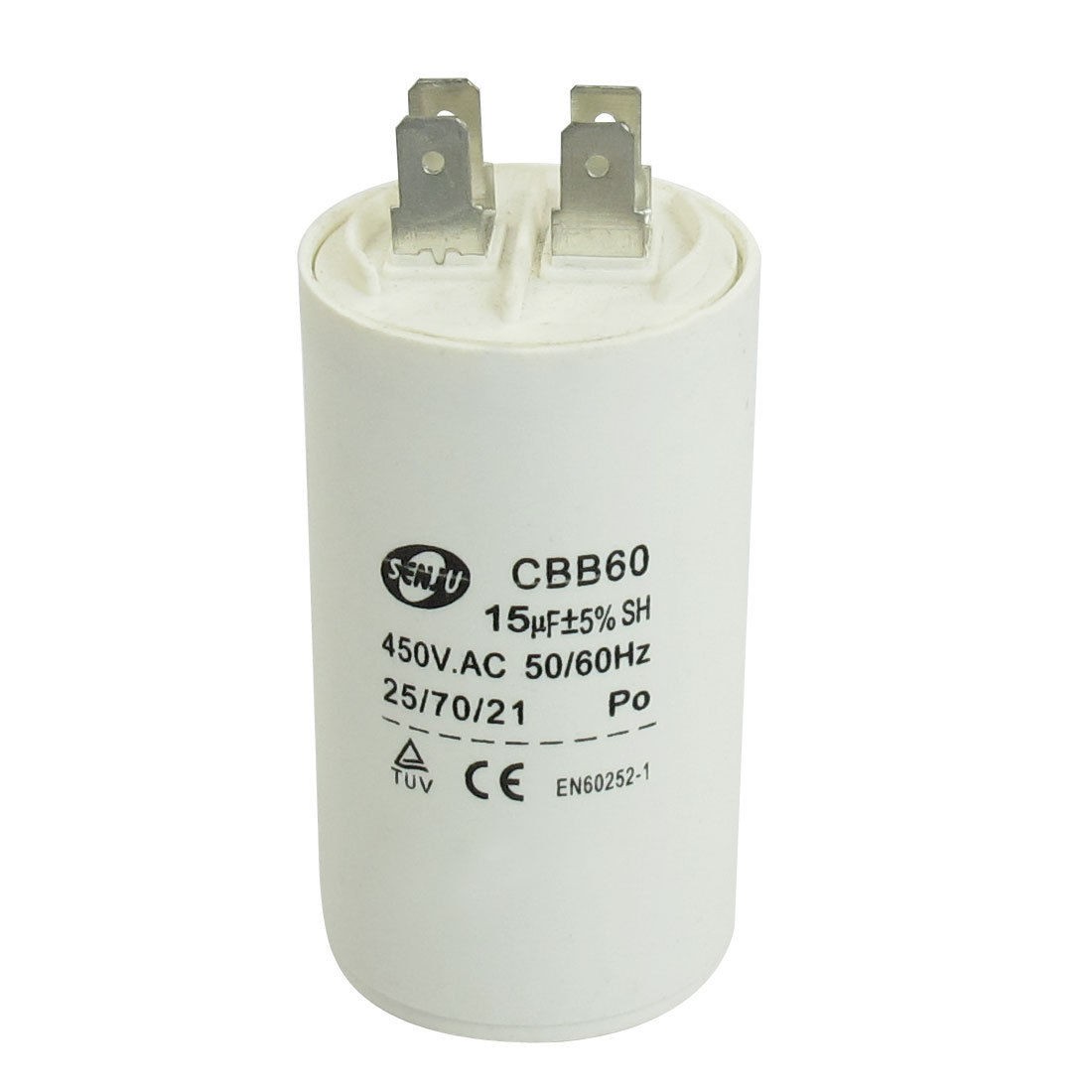 CBB60 Cylinder Shaped 450V AC Nonpolar Motor Running Capacitor 15uF