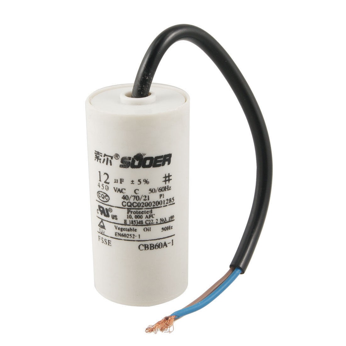 CBB60A-1 12uF Wire Lead Cylinder Motor Run SH Capacitor AC 450V