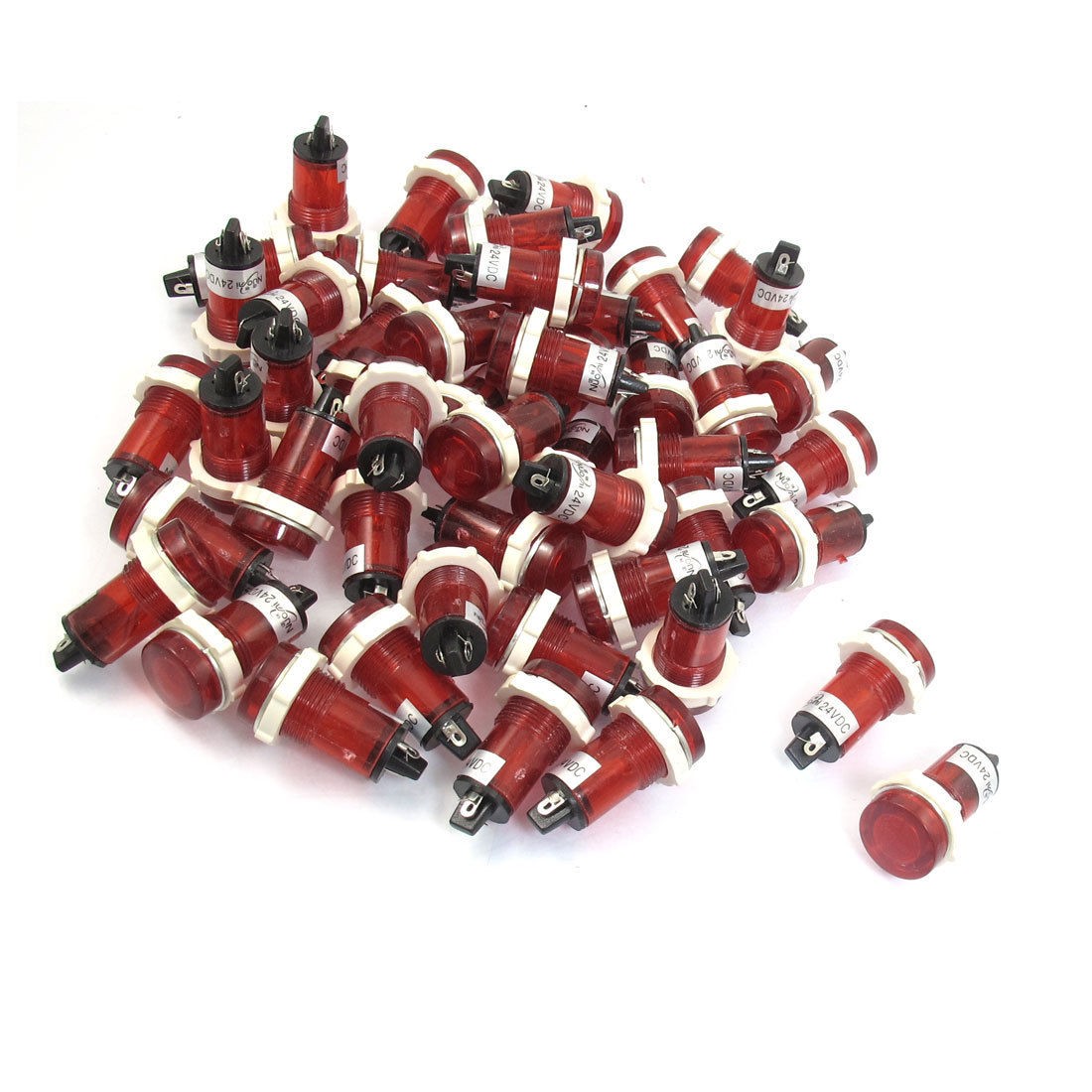 50 Pcs Flat Head Red Power Indicator Signal Pilot Light Lamp DC 24V 15mm XD15-1