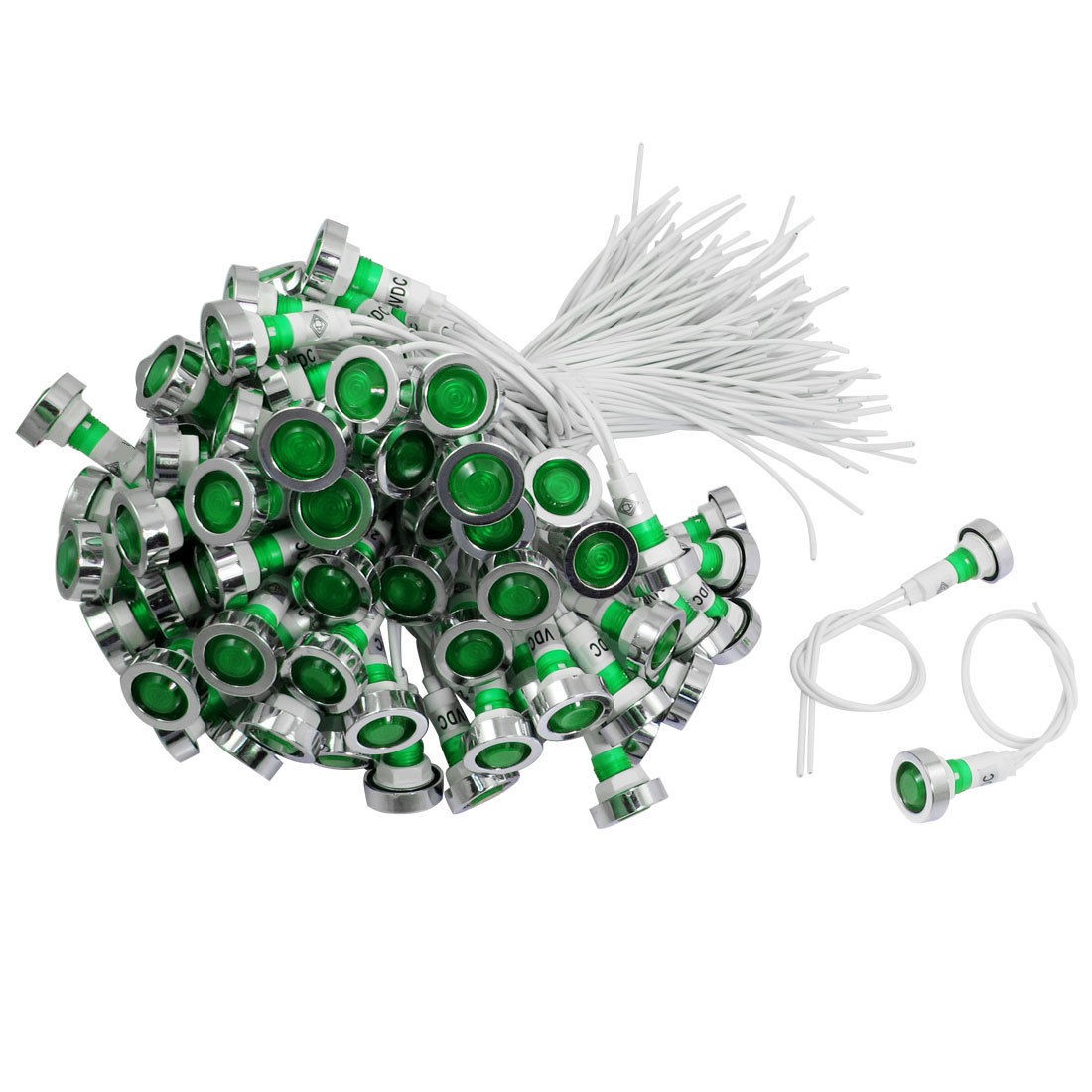 100 Pcs DC 12V Green Bulb Plastic Case Signal Lamp Indicator Light