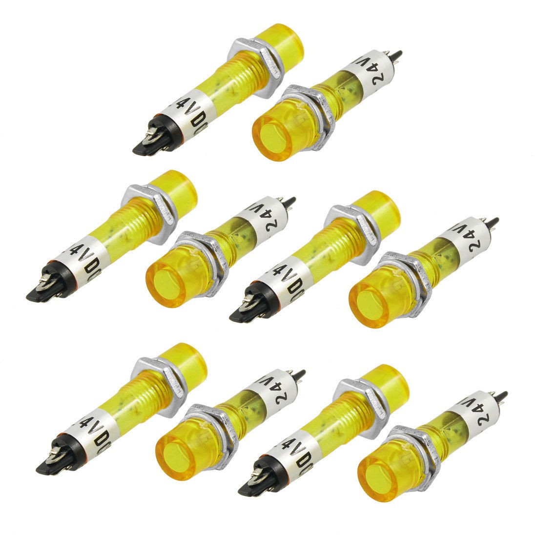 10 Pcs Plastic Case Yellow Lamp Signal Indicator Pilot Lights DC 24V