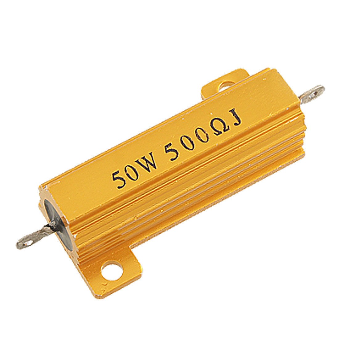 50W 500 Ohms 5% Screw Tab Aluminium Clad Wirewound Resistor Gold Tone