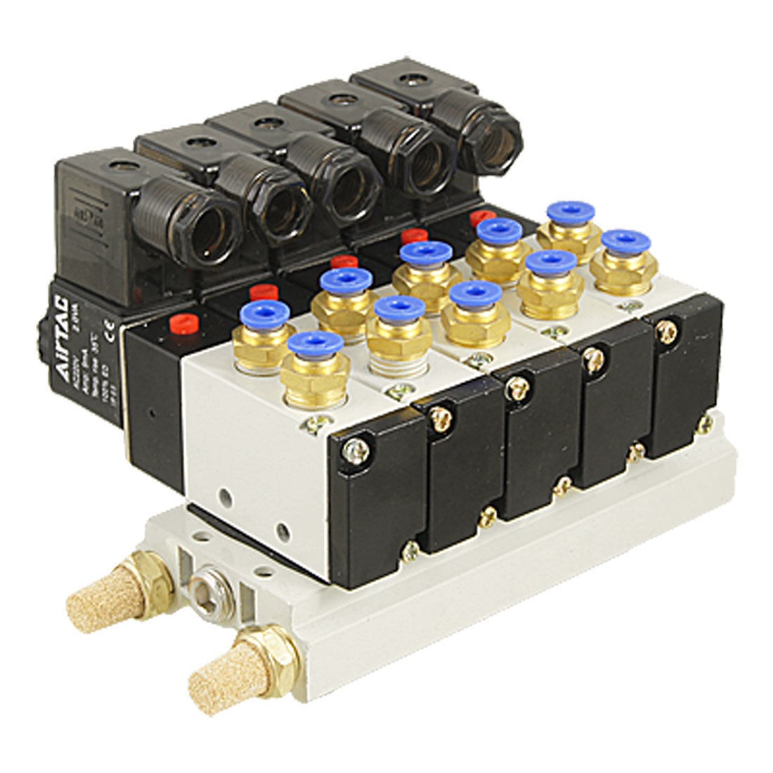 4V210 08 AC 220V 2 Position 5 Way 5 Solenoid Valve Connected Base Muffler