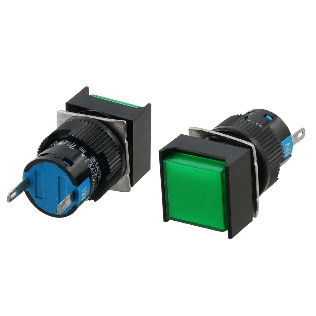 2 Pcs DC 12V Green Square Cap Indicator Light Accident Signal Lamp