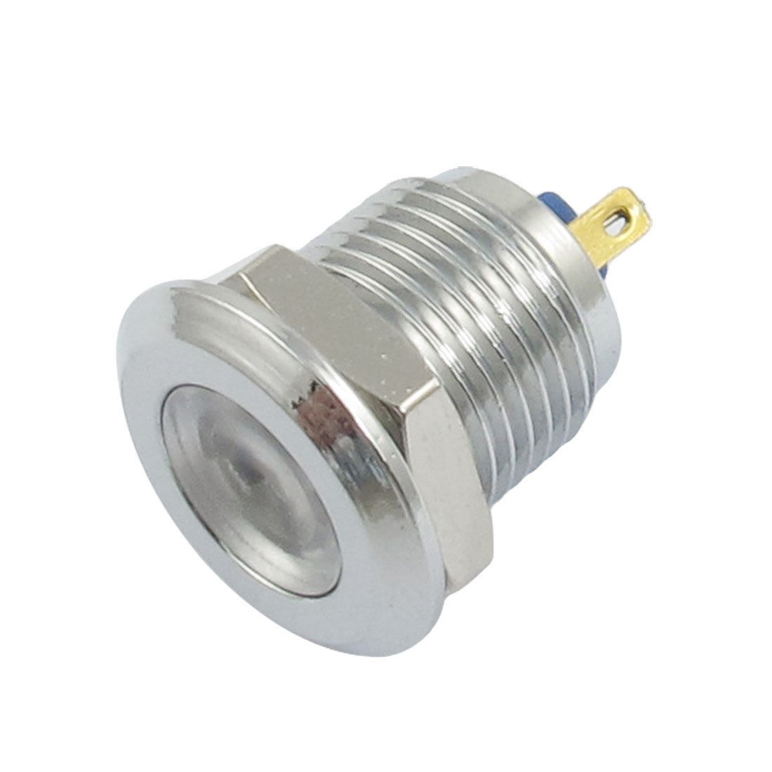 DC 12V 2 Pins Chrome-plated Metal Shell White Indicator Pilot Lamp