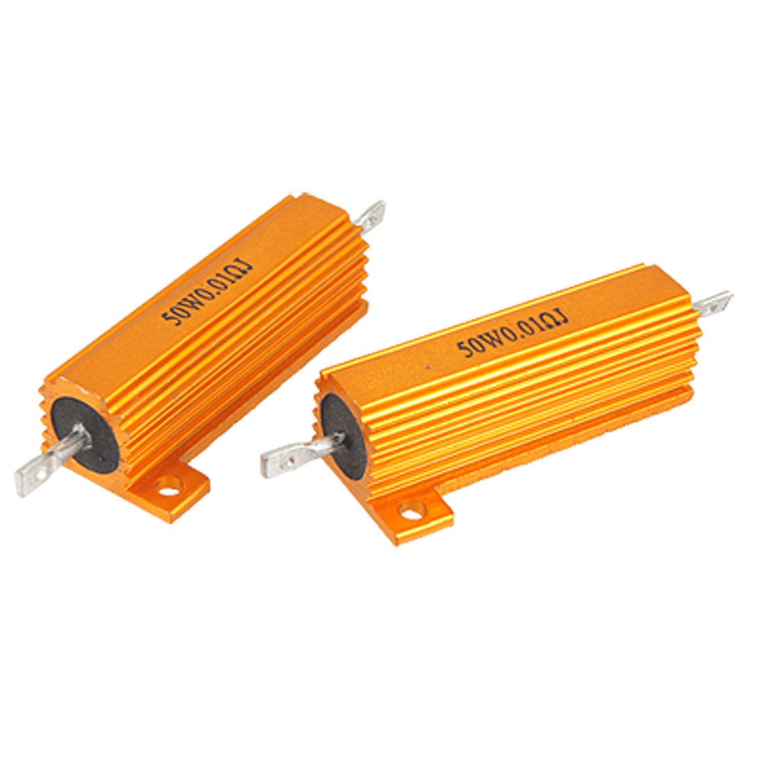 2 Pcs 0.01 Ohm Resistance Gold Tone Aluminum Resistors