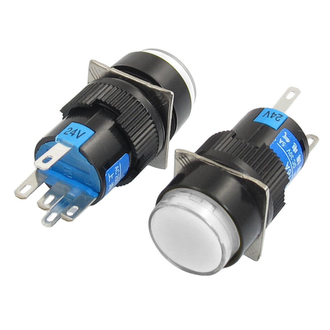 2 Pcs White Sign Round Momentary Push Button Switch NO NC 5P 5 Pin 24V DC Lamp