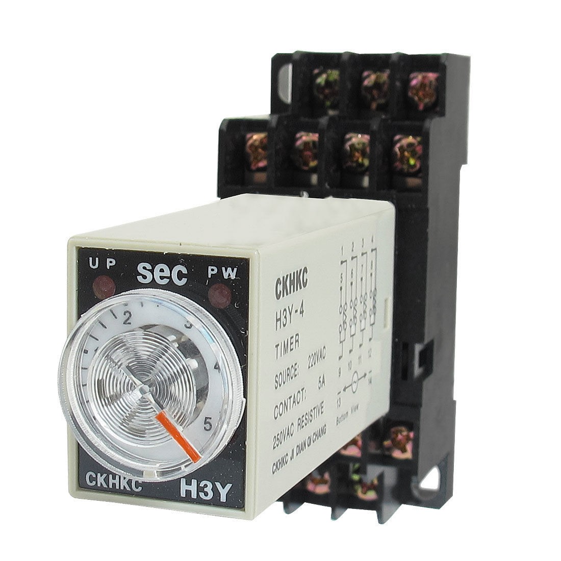 AC 220V H3Y-4 0-5S 5 Seconds 4PDT 14 Pins Power on Time Delay Relay w Socket