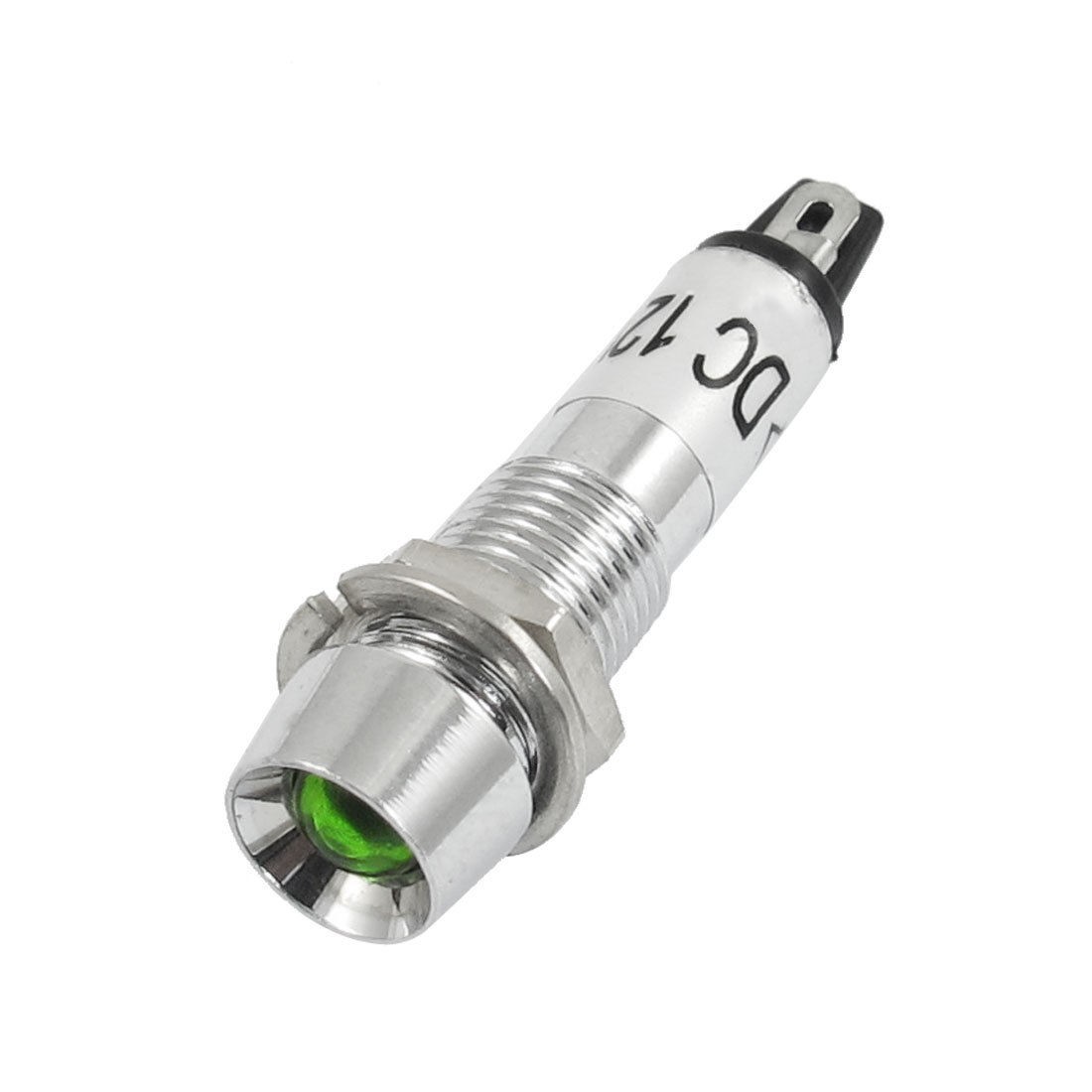 DC 12V 2 Pins 7.6mm Terminals Green Light Signal Indicator Lamp