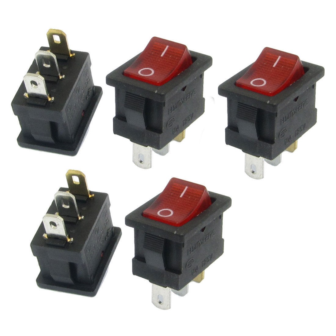 5 Pcs AC 6A/250V 10A/125V Red Light ON/OFF SPST Snap In Boat Rocker Switch 3 Pin