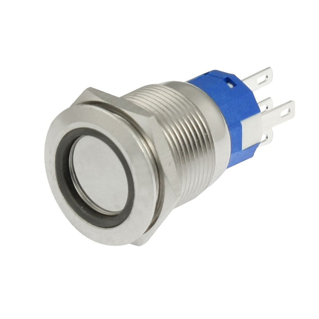 19mm 24V Blue LED SPDT Latching Flat Stainless Push Button Switch Round