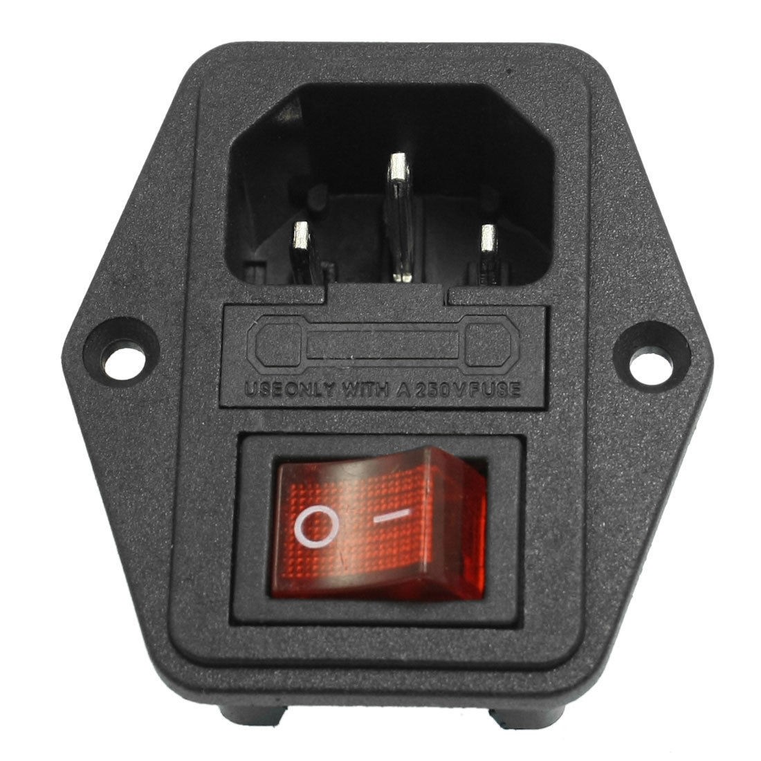 AC 250V 10A 3P IEC320 C14 Inlet Plug Power Socket + Fuse Holder Black Red